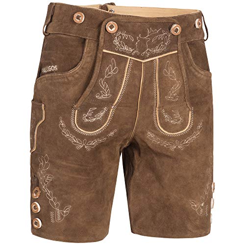 PAULGOS Herren Trachten Lederhose + Träger, Echtes Leder, Kurz in 2 Farben Gr. 44-60 HK11 (Hellbraun, 44) von PAULGOS