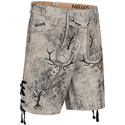 PAULGOS Herren Trachten Lederhose + Träger, Echtes Leder, Kurz in 2 Farben Gr. 44-60 HK6 Antik (Mitternachtsgrau, 44) von PAULGOS