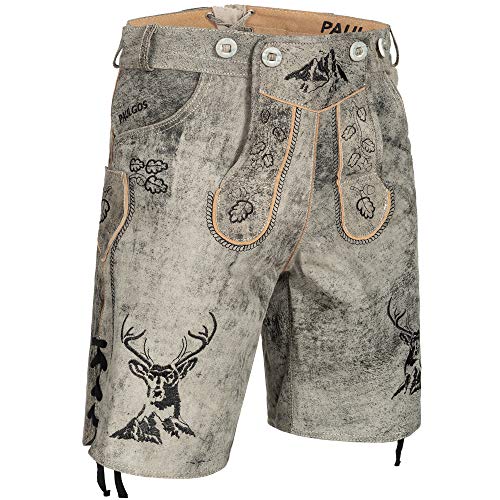 PAULGOS Herren Trachten Lederhose + Träger, Echtes Leder, Kurz in 3 Farben Gr. 44-60 HK4 Antik (Mitternachtsgrau, 48) von PAULGOS