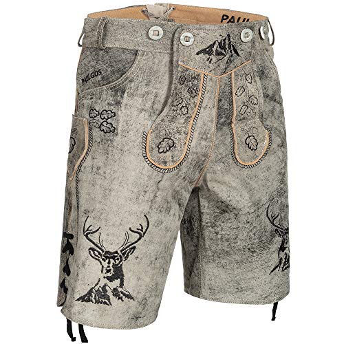 PAULGOS Herren Trachten Lederhose HK4-ANTIK+ Träger, Echtes Leder, Größe 56, Mitternachtsgrau von PAULGOS