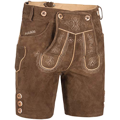PAULGOS Herren Trachten Lederhose HK2 + Träger, Echtes Leder, Größe 46, Hellbraun von PAULGOS