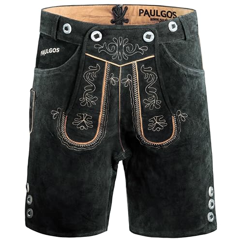PAULGOS Herren Trachten Lederhose HK2 + Träger, Echtes Leder, Größe 58, Grau von PAULGOS