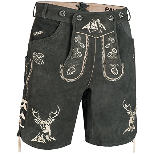 PAULGOS Herren Trachten Lederhose HK4 + Träger, Echtes Leder, Größe 54, Grau von PAULGOS