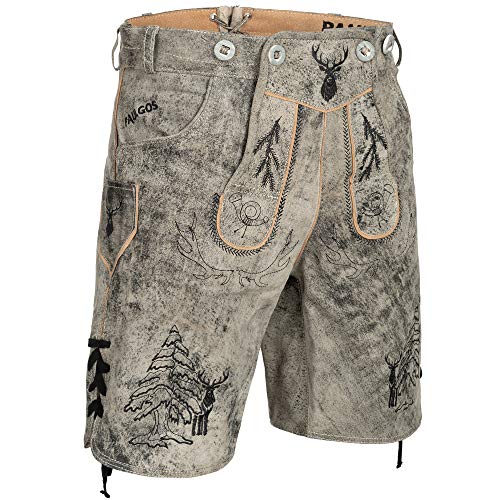 PAULGOS Herren Trachten Lederhose HK5-ANTIK + Träger, Echtes Leder, Größe 52, Mitternachtsgrau von PAULGOS