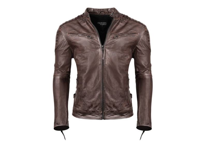 PAULGOS Lederjacke Herren Jacke Übergangsjacke Biker Look 100% Echtleder D2 von PAULGOS