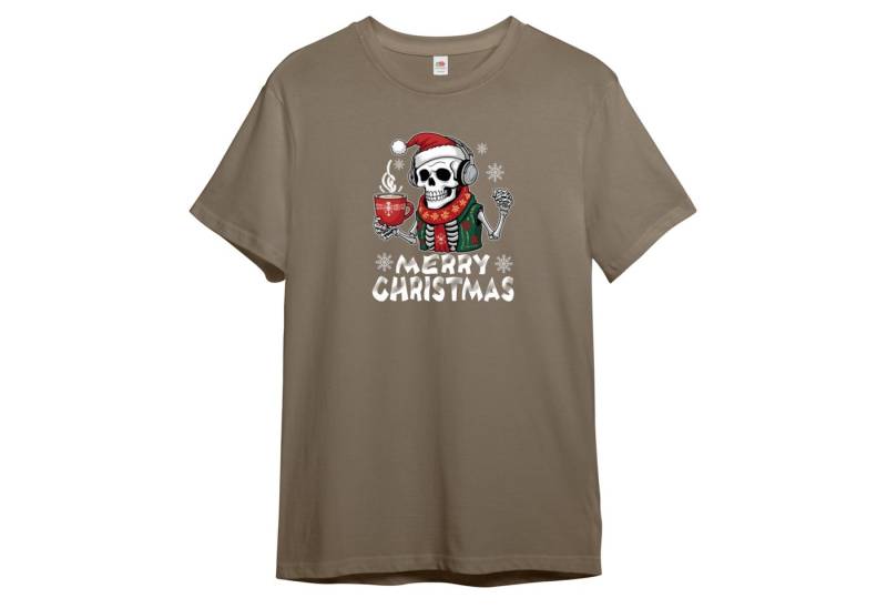 PAULGOS Print-Shirt Herren T-Shirt "Skelett Musik und Kaffee Modell 1" von PAULGOS