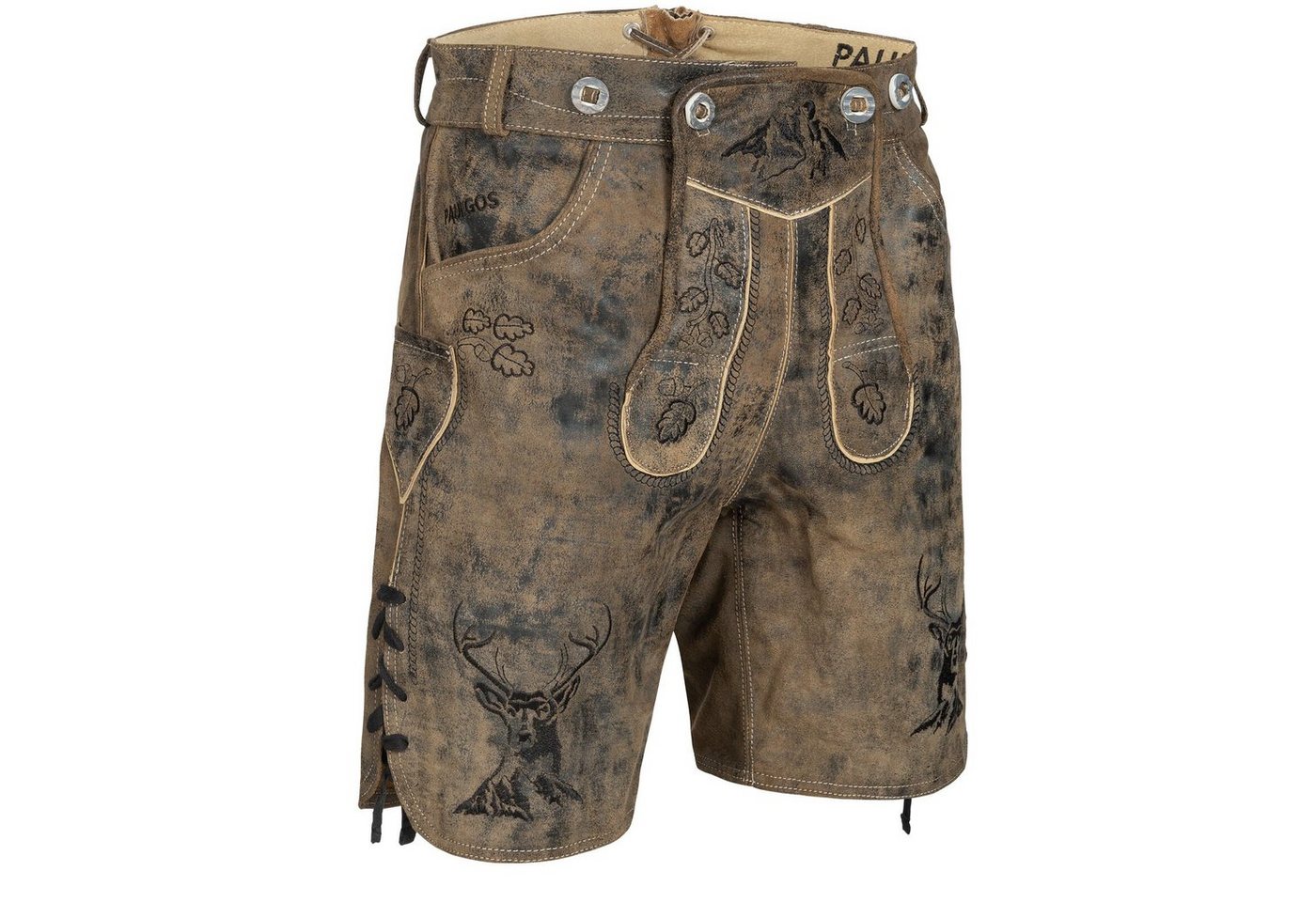 PAULGOS Trachtenhose Herren Lederhose Kurz mit Trägern 100% Echtleder - HK4 ANTIK von PAULGOS