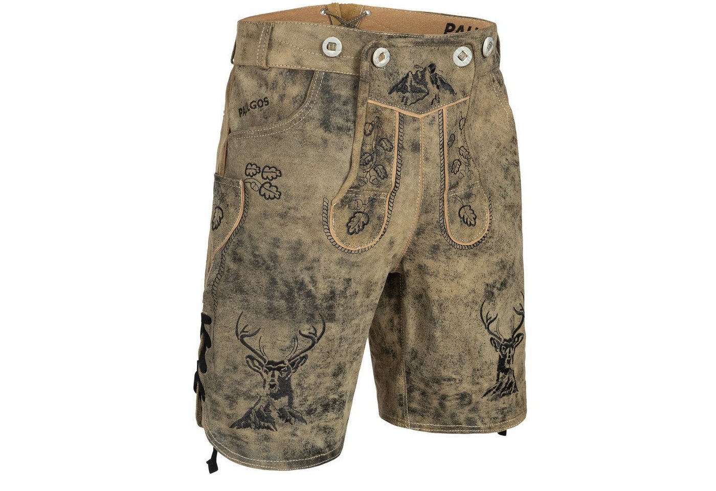 PAULGOS Trachtenhose Herren Lederhose Kurz mit Trägern 100% Echtleder - HK4 ANTIK von PAULGOS