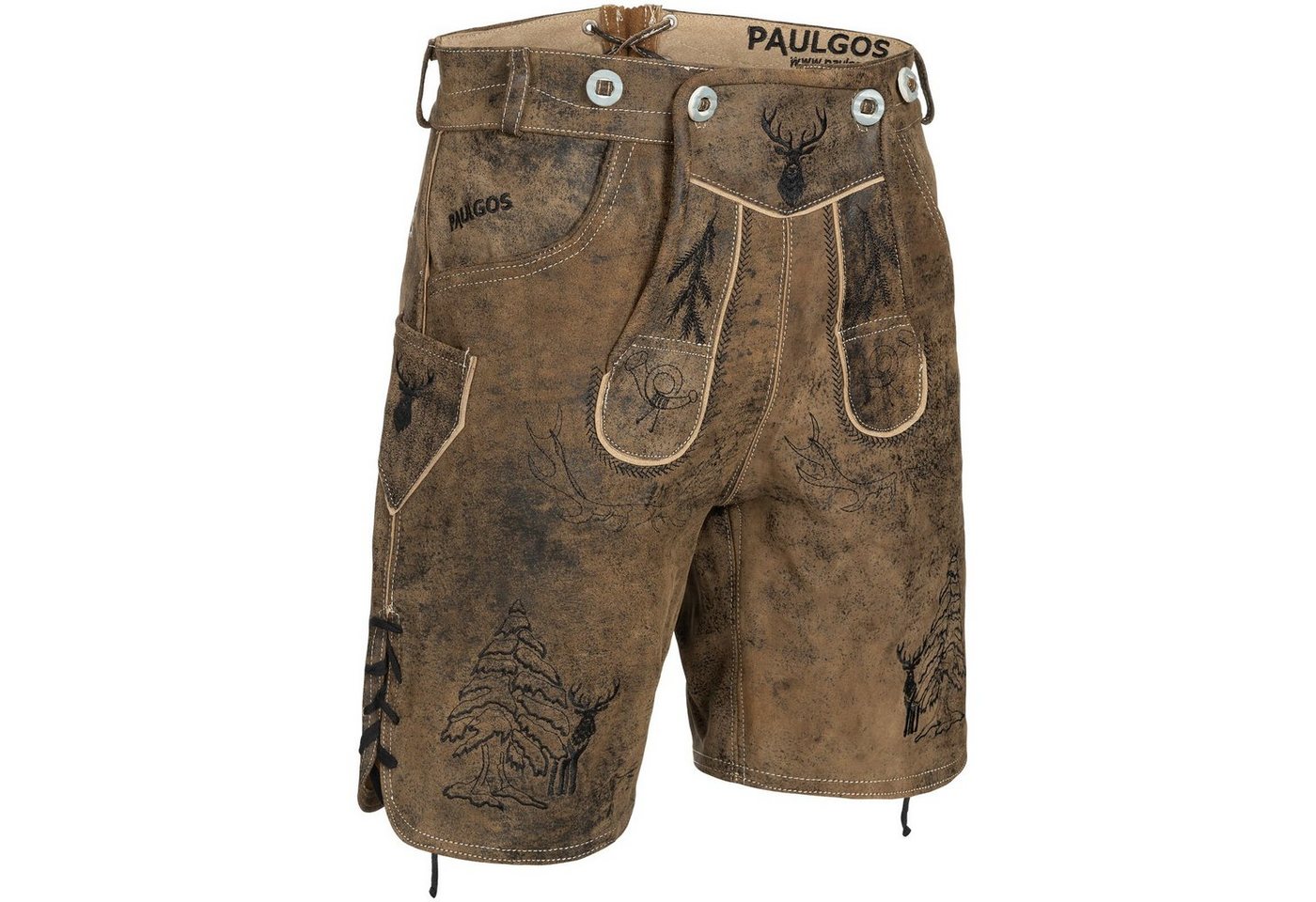 PAULGOS Trachtenhose Herren Lederhose Kurz mit Trägern 100% Echtleder - HK5 ANTIK von PAULGOS