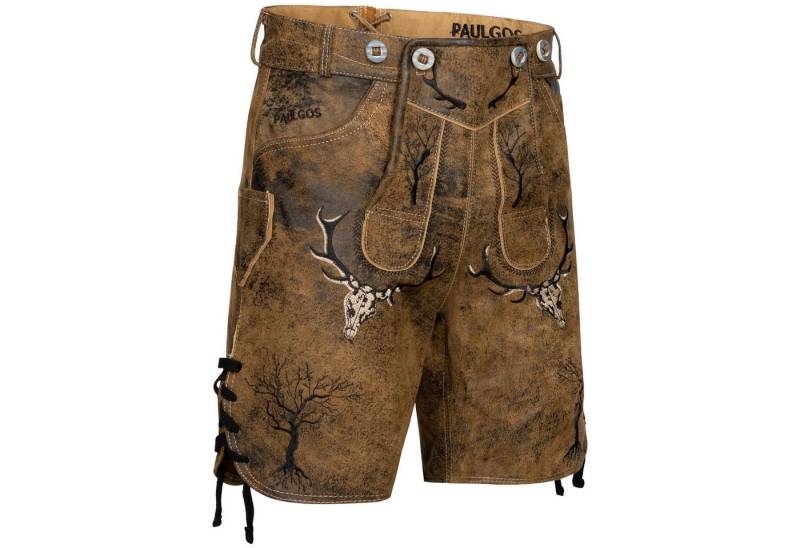 PAULGOS Trachtenhose Herren Lederhose Kurz mit Trägern 100% Echtleder - HK6 ANTIK von PAULGOS