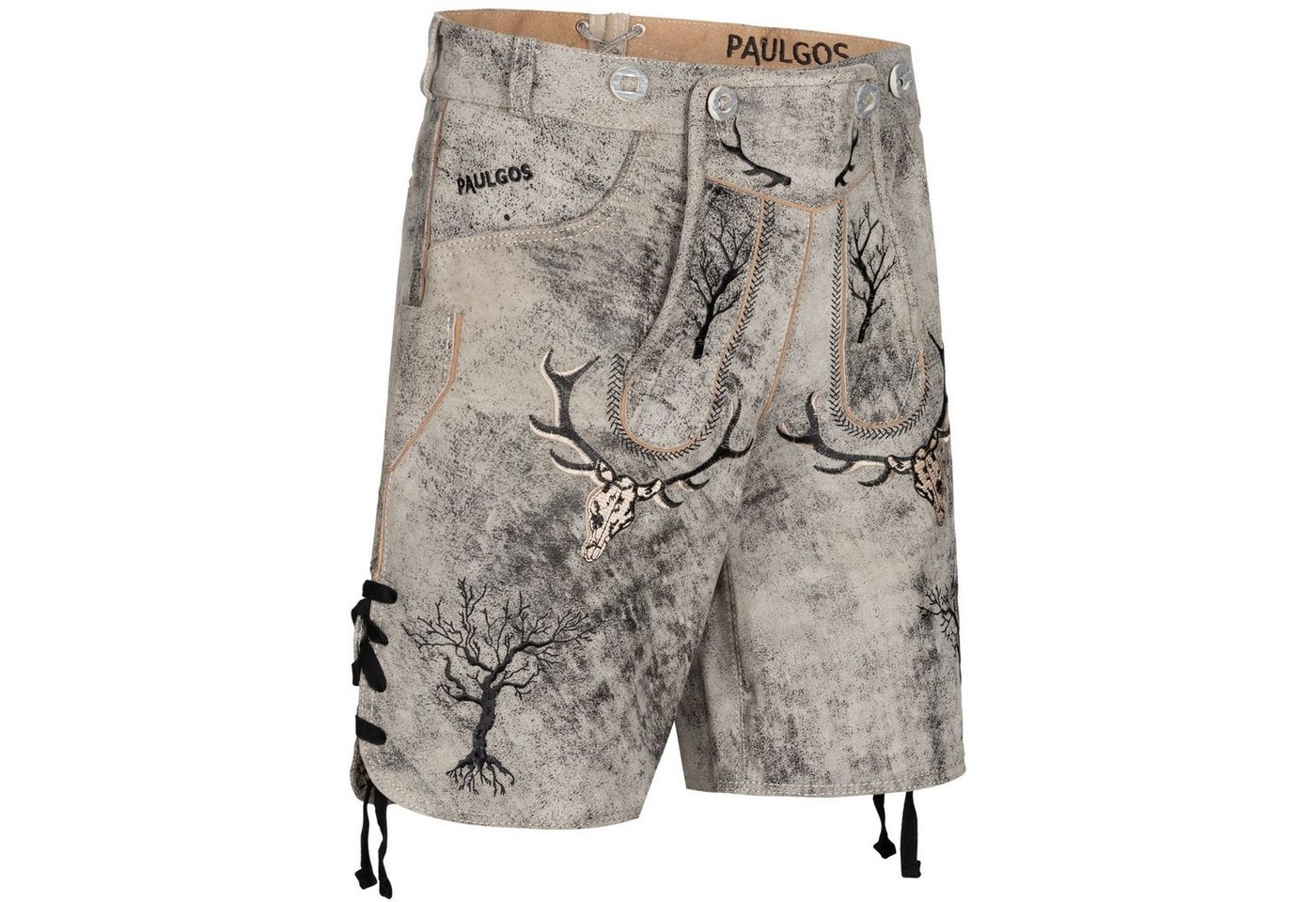 PAULGOS Trachtenhose Herren Lederhose Kurz mit Trägern 100% Echtleder - HK6 ANTIK von PAULGOS