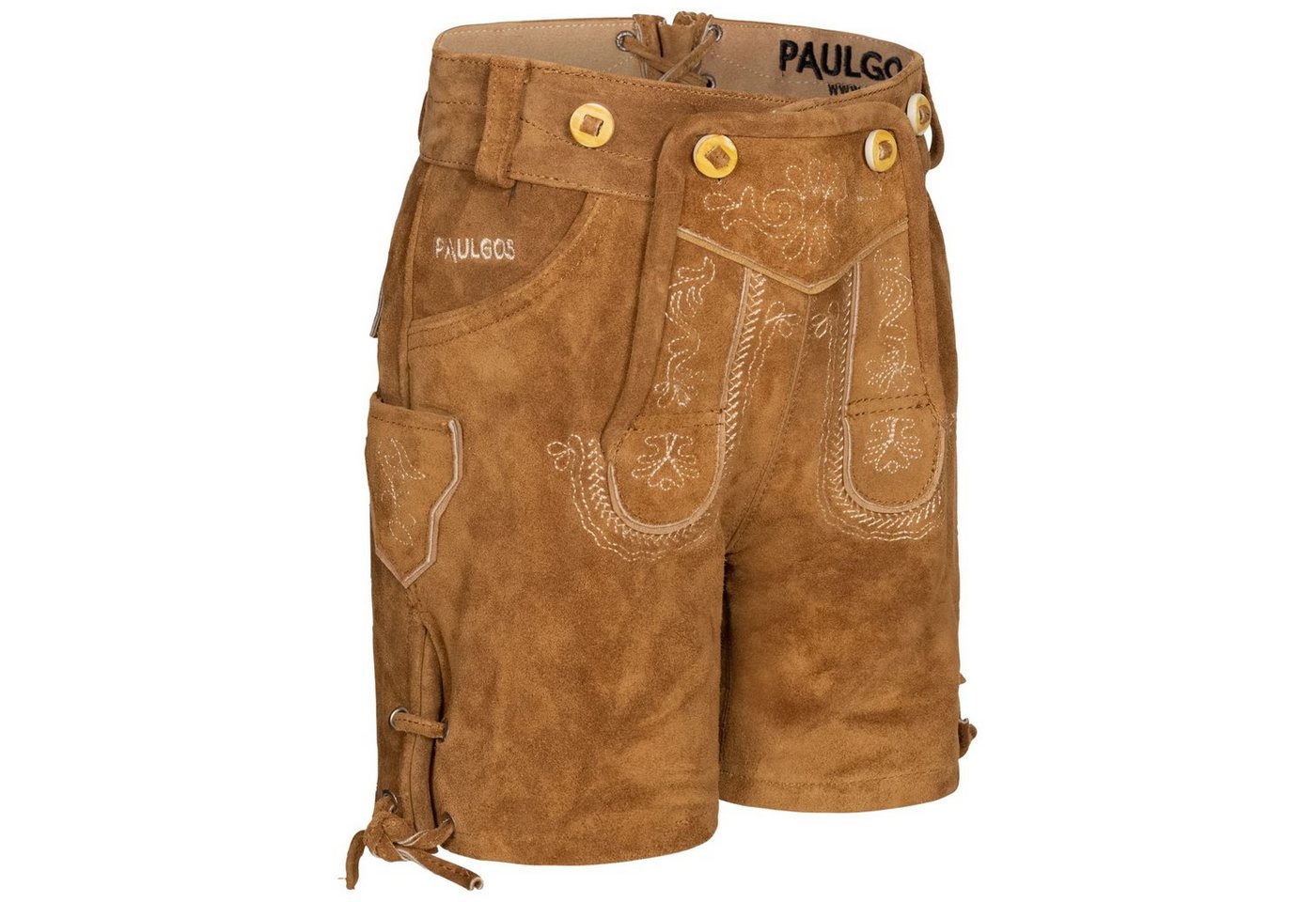 PAULGOS Trachtenhose Kinder Lederhose Kurz mit Trägern 100% Echtleder - KK1 von PAULGOS