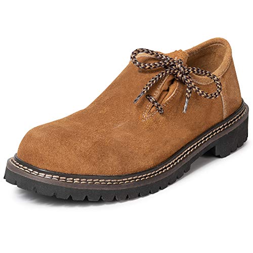 PAULGOS Trachtenschuhe Echt Leder Haferlschuhe Haferl Trachten Schuhe in 3 Farben Gr. 39-47, Schuhgröße:45, Farbe:Hellbraun von PAULGOS