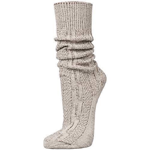 PAULGOS Trachtensocken Trachtenstrümpfe Socken Kniestrümpfe mit Zopfmuster in 3 Farben Gr. 39-47, Schuhgröße:41, Farbe:Beige von PAULGOS