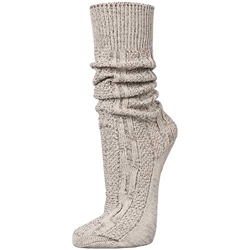 PAULGOS Trachtensocken Trachtenstrümpfe Socken Kniestrümpfe mit Zopfmuster in 3 Farben Gr. 39-47, Schuhgröße:43, Farbe:Beige von PAULGOS