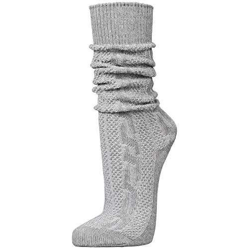 PAULGOS Trachtensocken Trachtenstrümpfe Socken Kniestrümpfe mit Zopfmuster in 3 Farben Gr. 39-47 (39, Grau) von PAULGOS