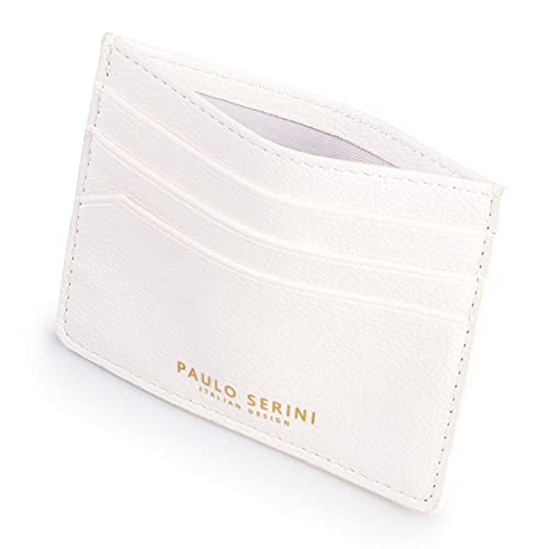 PAULO SERINI® Kartenetui Damen Herren | Card Holder Kartenhalter Unisex mit 6 Kartenfächer & Fach für Geldscheine Münzen | Kreditkartenetui Geldbörse aus veganem Leder | Cloud White von PAULO SERINI