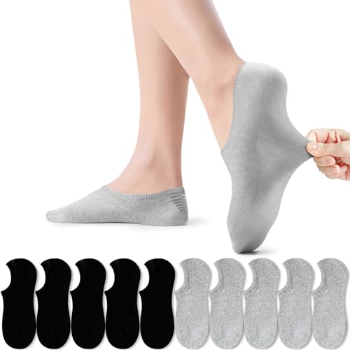 PAUNEW Sportsocken Sneaker Socken Damen 35-38 Schwarz Grau 10 Paar Füßlinge Footies Unsichtbare No Show Schwarz und Grau von PAUNEW