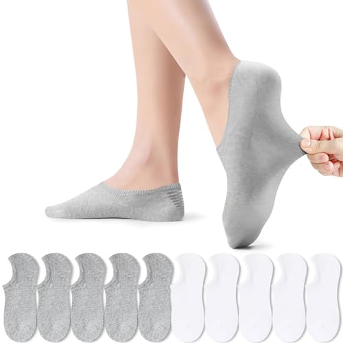 PAUNEW Sportsocken Sneaker Socken Damen 10 Paar Kurze Halbsocken Quarter Baumwolle Unisex Füßlinge Weiß und Grau 47-50 von PAUNEW