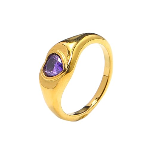 PAURO Dainty Damen Edelstahl Cubic Zirkonia Ehering Herz Ring Statement Schmuck Gold Violett Größe 57 (18.1) von PAURO