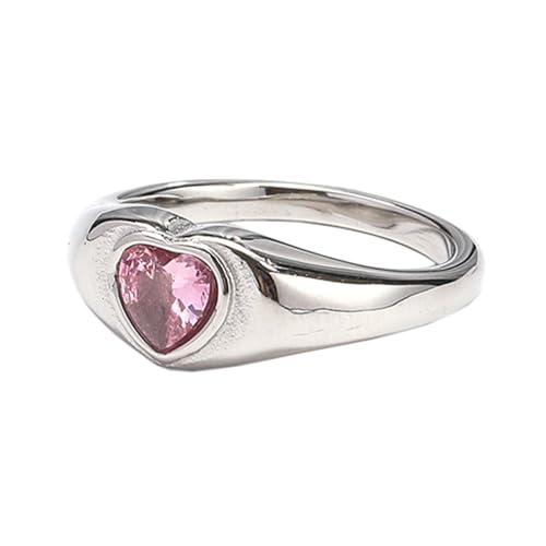 PAURO Dainty Damen Edelstahl Cubic Zirkonia Ehering Herz Ring Statement Schmuck Silber Rosa Größe 52 (16.6) von PAURO