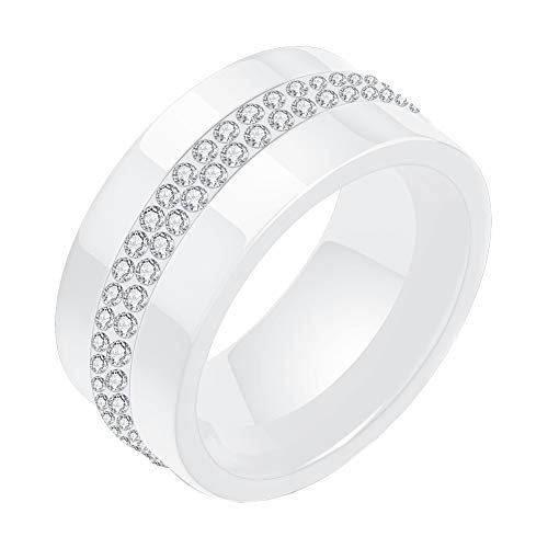 PAURO Damen 10MM Hochglanz Ringe Versprechen Verlobung Hochzeitsband Keramik Mikro Pflastern Runde Zirkonia Weiß Größe 57 (18.1) von PAURO