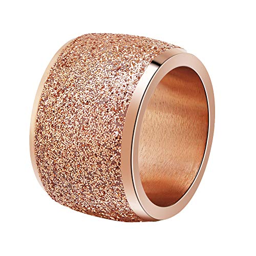 PAURO Damen 16mm Peeling Ringe Breites Hochzeitsband Edelstahl Roségold Größe 57 (18.1) von PAURO