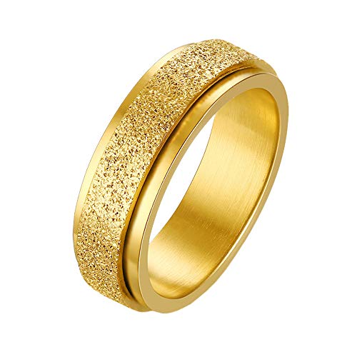 PAURO Damen 316L Edelstahl Sand Blast Finish Gold Lucky Spinner Ring 6Mm Band Größe 57 von PAURO