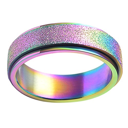 PAURO Damen 316L Edelstahl Sand Blast Finish Regenbogen Lucky Spinner Ring 6Mm Band Größe 62 von PAURO