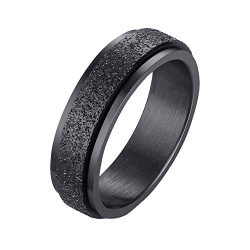 PAURO Damen 316L Edelstahl Sand Blast Finish Schwarz Lucky Spinner Ring 6Mm Band Größe 52 von PAURO