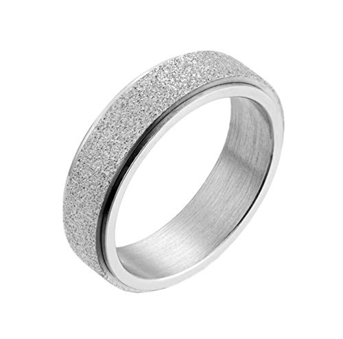 PAURO Damen 316L Edelstahl Sand Blast Finish Silber Lucky Spinner Ring 6Mm Band Größe 60 von PAURO