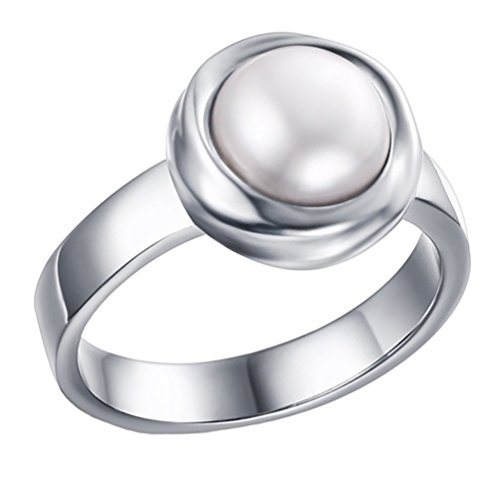 PAURO Damen 316l Edelstahl Titan Stahl Silber Mit Perle Versprechen Verlobung Und Hochzeit Ring FüR Liebhaber GrößE 54 von PAURO