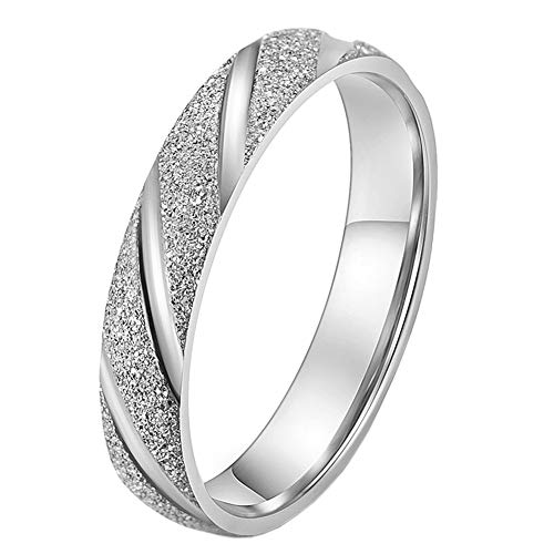 PAURO Damen 4mm Stapelbar Engagement Ehering Ring aus Edelstahl Sand Blast Finish Silber Größe 65 von PAURO