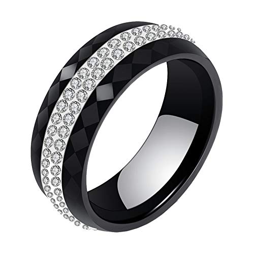 PAURO Damen 8MM Rhombus Cut Ringe Versprechen Engagement Hochzeitsband Keramik Mikro Pflastern Runde Zirkonia Schwarz Weiß Größe 54 (17.2) von PAURO