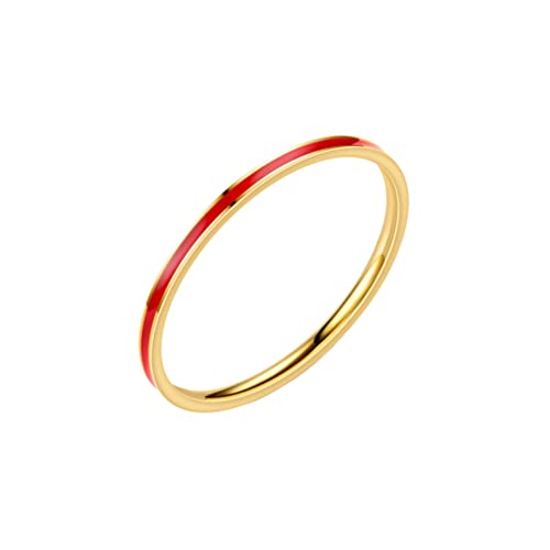 PAURO Damen Edelstahl 1mm Stapelknöchel Ehering Ring Komfort fit Gold & Rot Größe 60 von PAURO