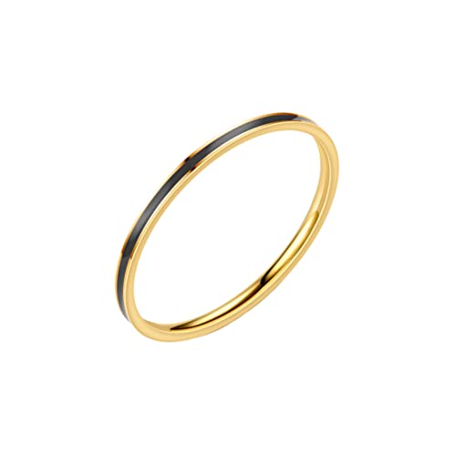 PAURO Damen Edelstahl 1mm Stapelknöchel Ehering Ring Komfort fit Gold und Schwarzgröße 70 von PAURO