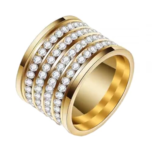 PAURO Damen Edelstahl 20MM Vier Reihen Kubisch Zirkonia Einlage Hochzeit Band Ring Gold Größe 57 (18.1) von PAURO