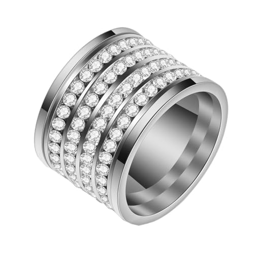 PAURO Damen Edelstahl 20MM Vier Reihen Kubisch Zirkonia Einlage Hochzeit Band Ring Silber Größe 65 (20.7) von PAURO