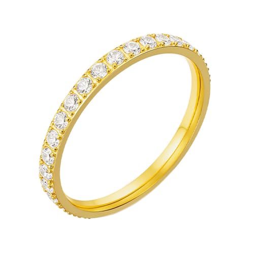PAURO Damen Edelstahl 2MM Einfach Einzigartig mit Zirkonia Besetzt Ehering Ring Gold Größe 57 (18.1) von PAURO