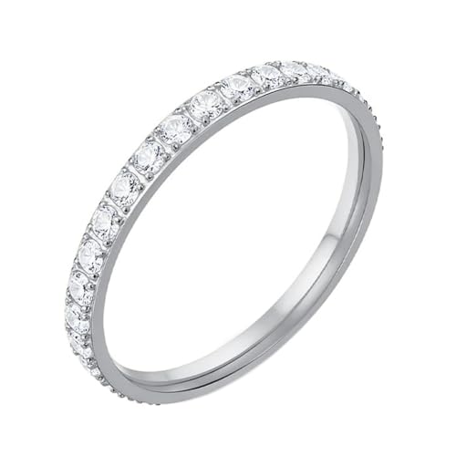 PAURO Damen Edelstahl 2MM Einfach Einzigartig mit Zirkonia Besetzt Ehering Ring Silber Größe 57 (18.1) von PAURO