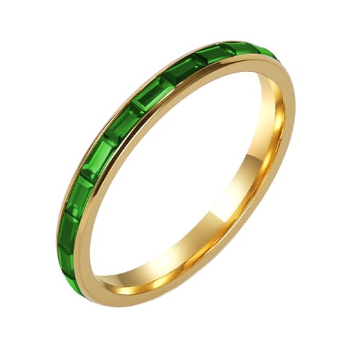 PAURO Damen Edelstahl 2MM Persönlichkeit Einfachheit Neuheit mit Strasssteinen Ring Gold Grün Größe 54 (17.2) von PAURO