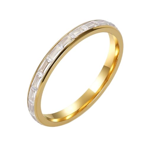 PAURO Damen Edelstahl 2MM Persönlichkeit Einfachheit Neuheit mit Strasssteinen Ring Gold Weiß Größe 57 (18.1) von PAURO