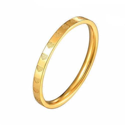 PAURO Damen Edelstahl 2mm Skinny Einfache Hochglanzpolierte Herz Stapelbarer Ring Gold Größe 50 (15.9) von PAURO