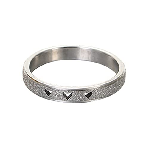 PAURO Damen Edelstahl 4MM Minimalistische Liebe Sandgestrahlte Hohle Herz Ring Silber Größe 60 (19.1) von PAURO