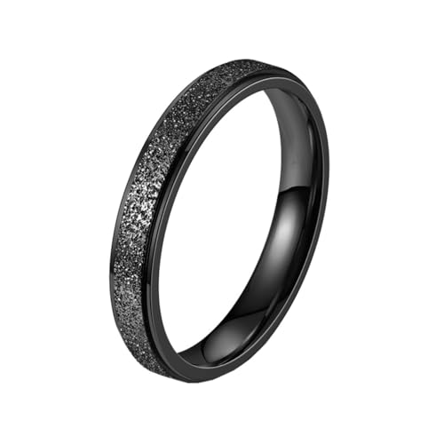 PAURO Damen Edelstahl 4MM Minimalistischer Sandgestrahlter Skinny Ring Schwarz Größe 60 (19.1) von PAURO