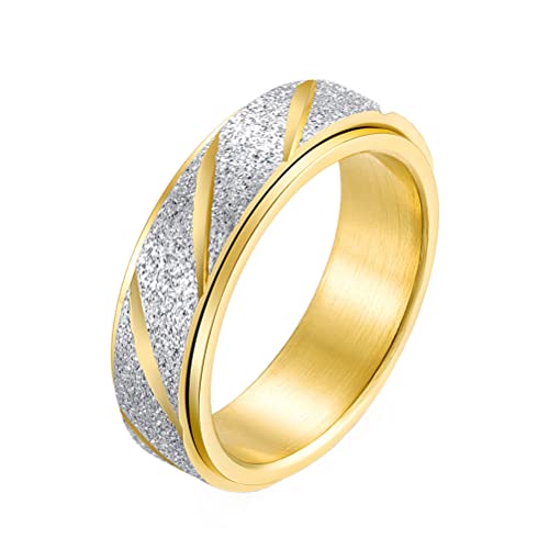 PAURO Damen Edelstahl 6 mm Gold Silber Flagge Lucky Spinner Worry Ring Bandgröße 68 (21.6) von PAURO