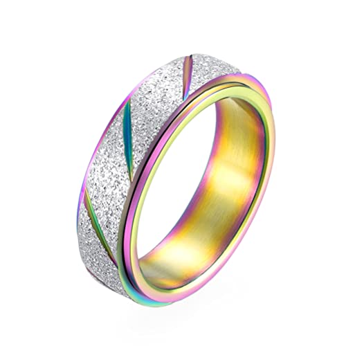 PAURO Damen Edelstahl 6 mm Regenbogen Silber Flagge Lucky Spinner Worry Ring Bandgröße 52 (16.6) von PAURO