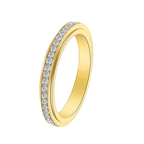 PAURO Damen Edelstahl Angst drehbar Stacking Ringe Inlay Zirkonia Hochzeit Band Gold Größe 54 (17.2) von PAURO