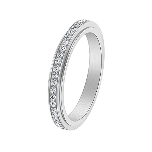 PAURO Damen Edelstahl Angst drehbar Stacking Ringe Inlay Zirkonia Hochzeit Band Silber Größe 52 (16.6) von PAURO