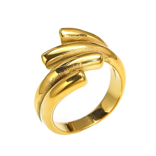 PAURO Damen Edelstahl Einfache Linien Trendy Personality Ring Gold Größe 52 (16.6) von PAURO